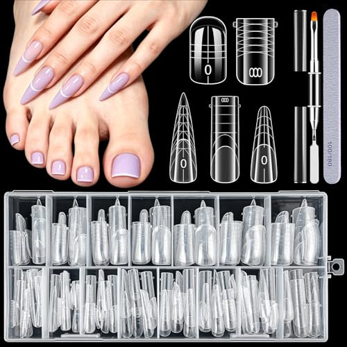 MELLIEX 152 Pezzi Nail Dual Form Kit, 5 Stili 15 Misure Riutilizzabili Nail Form Tips Unghie Ricostruzione con Scala Graduata per Unghie Mani e Piedi Manicure Salone DIY