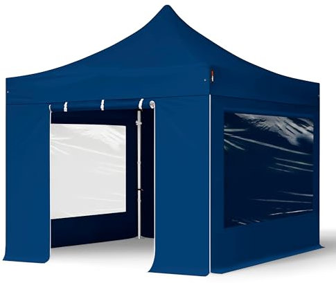 TOOLPORT Faltzelt Professional 3x3 m - mit 4 Seitenteilen (Panoramafenster) Faltpavillon ALU Pavillon Partyzelt blau