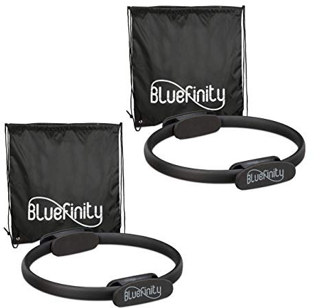Bluefinity 2 x Pilates Ring mit Übungen, Doppelgriff, gepolstert, Widerstandsring Yoga, Fiberglas, Sportring, Ring Ø 37 cm, schwarz