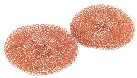 WENKO Kupfer-Putzlinge Cobi, 2er Set Kupfer-Schwämme zur kratzfreien & schonenden Reinigung gegen hartnäckigen Schmutz, für Edelstahl, Glaskeramik & Porzellan, langlebig, rostfrei, je Ø 9 x 2,2 cm