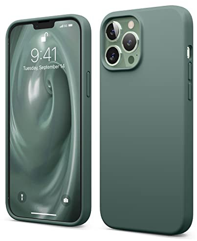 elago Silicone Liquido Custodia Cover Compatibile con iPhone 13 Pro Max Case (6.7), Cover Protettiva per Fotocamera con Schermo Intero, Custodia in Morbida Microfibra Antigraffio (Verde Notte)