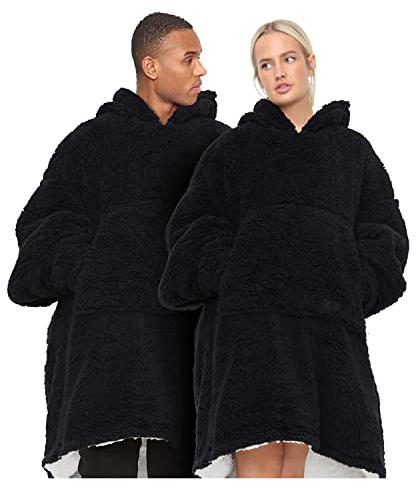GC GAVENO CAVAILIA Oversized Teddy Hoodies for Women UK, Oversized Women's Hoodies, Snuggle Fleece Wearable Blanket Black Hoodie Udie Snuddies For Adults