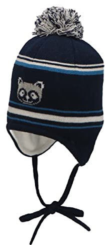 Sterntaler Baby Jungen Mütze Baby GOTS Bommelmütze Waschbär Mütze - Mütze Baby - aus Baumwolle mit Ohrenklappen und Bindeband - marine, 49