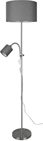 Reality Leuchten Stehleuchte Owen R40192007, Metall Nickel matt, Stoffschirm grau, exklusiv E27 und E14