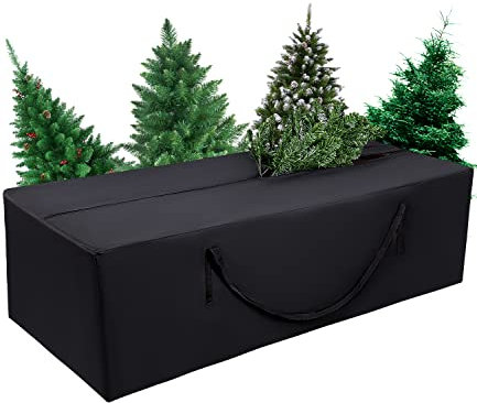 Aufbewahrungstasche Schutzhülle Gartenauflagen Oxford Auflagentasche mit Tragegriff Wasserdicht UV-Beständiges Schwerlast Reißfest Polsterauflagen für Weihnachtsbaume Kissen Schwarz(173x76x51cm)