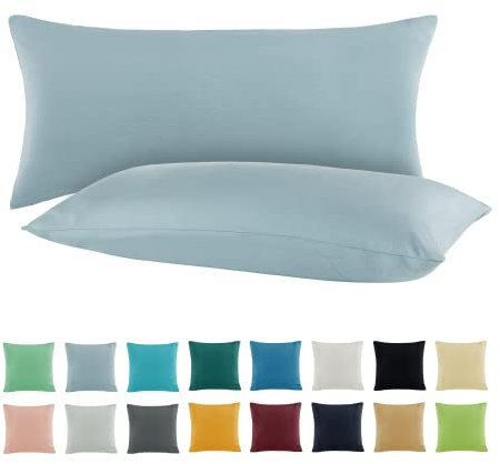 SHC by BaSaTex 2er Pack Jersey Kissenbezüge Kissenhüllen | Kopfkissenbezug aus 100% Baumwolle | 40x60 cm Nackenkissen Bezug | Farbe Rauchblau Hellblau