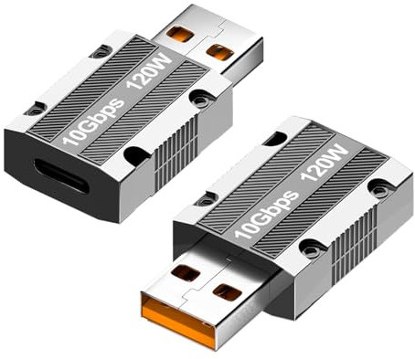 WLGQ Lot de 2 10Gbps Adaptateurs USB C Femelle vers USB 3.1 mâle, Adaptateur USB A vers Type C en Alliage de Zinc avec Transfert de données Haute Vitesse 10 Gbit/s PD 120 W Charge Stable