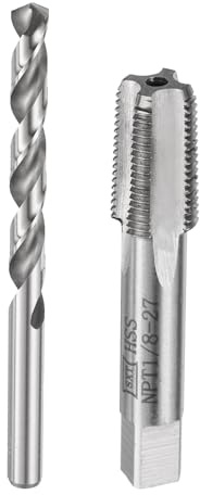 QUARKZMAN Kran- och skruvsats, 1 st 1/8–27 NPT rak gängkran och 1 st 8,3 mm spiralskruv, höghastighets stålgängnings- och borrverktyg