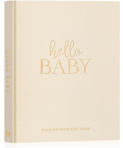 Lanpn Hello Baby - Agenda de bebé de 5 años para niñas y niños, agenda de lino para bebés de tapa dura para ingresar a los nuevos padres, álbum de bebé para regalo (beige, 154 páginas)