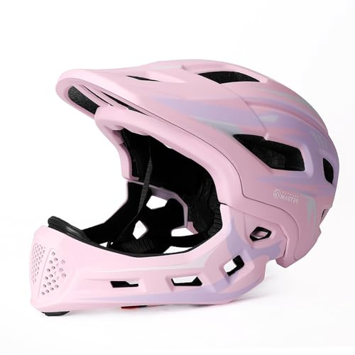 Kids Full Face Helmet - Adjustable Toddler Bike Helmet with Detachable Chin Pad - Suitable for Mountain & Road Cycling