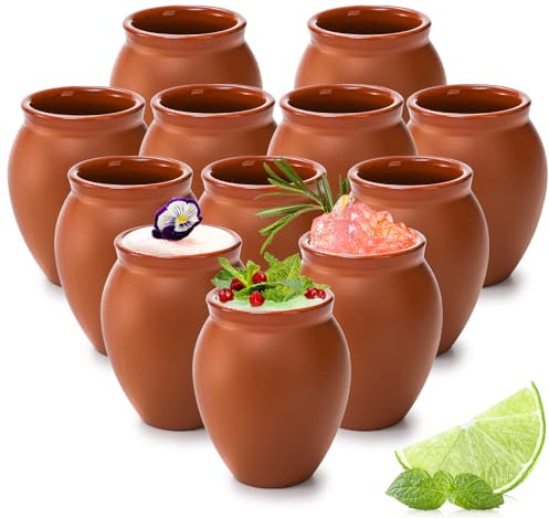 Kingrol 12 Pack 2 oz Mexican Cantaritos de Barro Pottery Shot Glasses, Mini Clay Cups for Tequila, Margaritas, Mojitos
