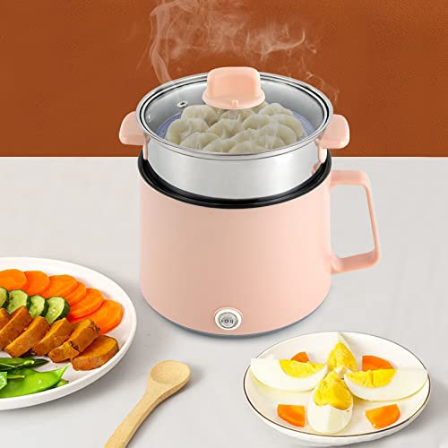 MEELRYD Hot Pot électrique avec cuiseur vapeur, portable antiadhésif multicuiseur électrique avec double contrôle de puissance pour steak/pâte/soupe/oeuf/avoine (rose + vapeur)