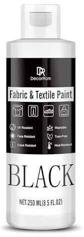Peinture en tissu noir, 250 ml de revêtements de tissu blanc, pour la permanenté des vêtements, non toxique, pour la peinture en tissu bricolage, peinture de vêtements, chaussures en cuir, jean