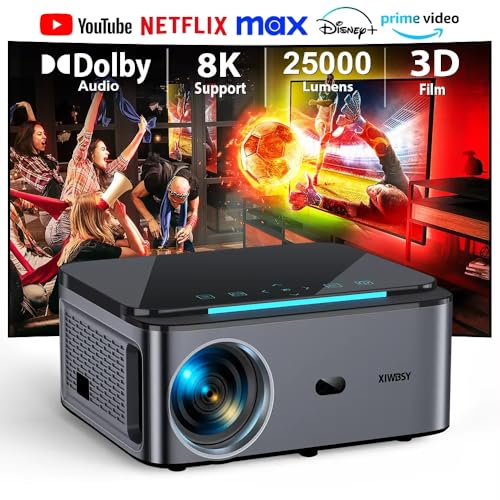 BUYTOWORLD Android 4K 25000 lumens Projector 1080P Native WiFi6 Auto Focus/Keystone Projector Desktop Home Theater Projector