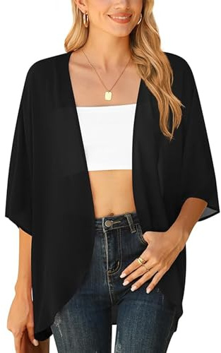 YGJIEGENG Kimonos for Women, Beach Cover Up, Summer Cardigan | Chiffon Tops, Sheer kimono, Short Sleeve, Lightweight, Open Front, Casual, Bikini Beachwear Jackets, Loose Shrugs for Women