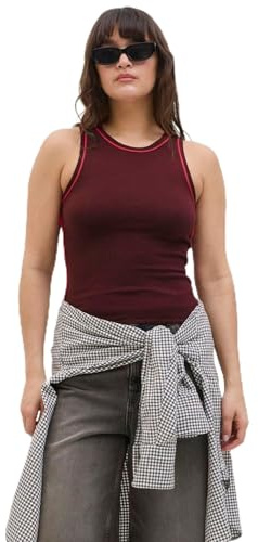 JACK & JONES Jxevelyn Comfy Piping Top Knit, Cabernet, S