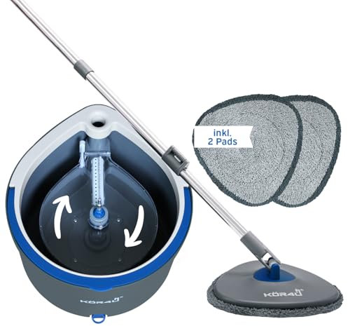 kör4u Wischmopp Set mit Eimer und 2-Kammer-System zur Trennung von Schmutz- und Frischwasser, mit Auswringfunktion, inkl. 2 Mikrofaser-Pads, für alle Böden