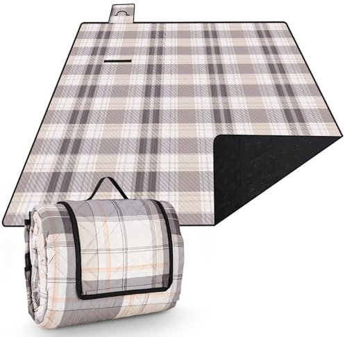 Tixexo Picknickdecke 200x200,picknickdecke wasserdicht wasserdicht Waschbar, isoliert stranddecke Sandfrei XXL,Bequeme leicht zu tragen für Outdoor, Camping, Strand (Schwarzes weißes Karo)
