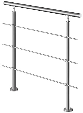 AICA Barandilla escalera, barandilla de acero inoxidable 304, pasamanos de escalera para interior y exterior escaleras, jardin, balcón, terraza, 120x106 cm, 3 barras transversales