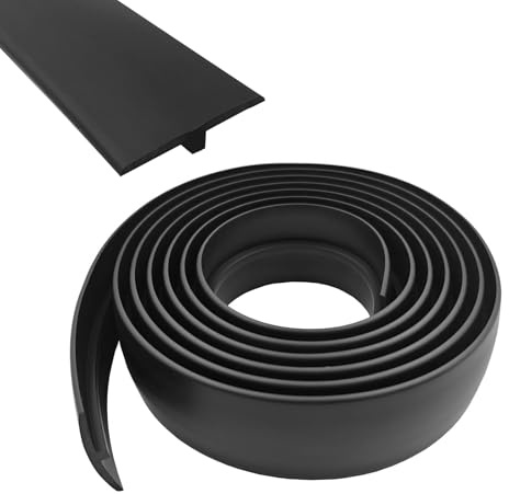 T Molding Trim,Floor Transition Strip 5cm×3m T Section Bar PVC Flat Divider Strip Laminate Profile Flooring Edge Trim for Door Threshold Joining Flooring Gaps of Laminate Plank Tile (Black, 5M)