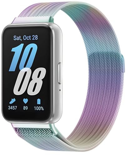 Wizvv Mesh-metallarmband för Samsung Galaxy Fit 3, rostfritt stål mesh metall klockarmband kompatibelt med Samsung Galaxy Fit 3, för kvinnor och män