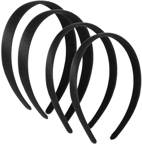 4pcs Headbands for Women Girls Satin Black Headband Plain Wide Hair Band Hoops Trendy Non Slip Cute Hard Head Bands Fashion Plain Elastic Hair Bands for Valentine's Day Holiday Hairs Accessories Gifts