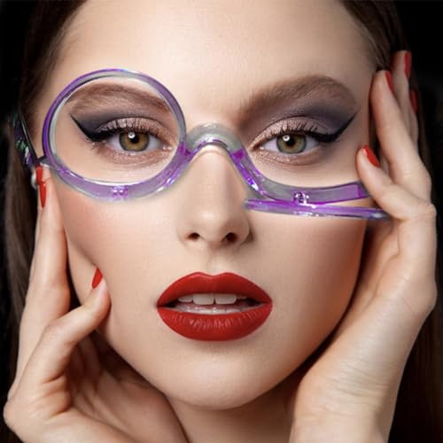 OREUDO 2 in 1 Makeup Glasses Visually Impaired Glasses Rotatable Eyewear Makeup Glasses, Purple, 3.0 X