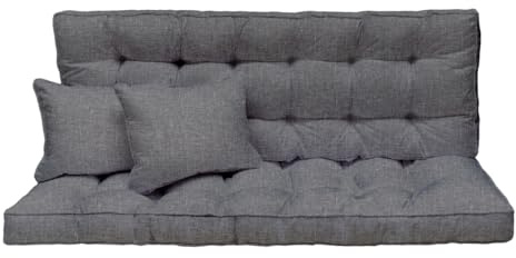 Hollywoodgunga dyna 180 x 50 cm – 3-sitsigt set: sittdyna och ryggkudde – quiltad och tjock vadderad 10 cm – kudde för trädgårdsbänk, pallbänk, balkongbänk och terrass – färg: grå Len [133]