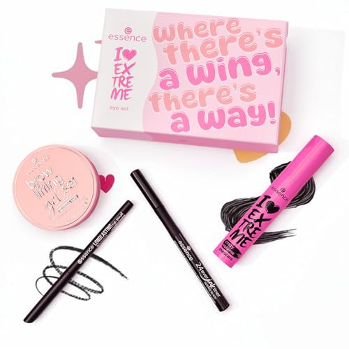 essence I Love Extreme eye set 01 Wing It !, coffret maquillage yeux incluant mascara & gel sourcils, pour volume, définition & sourcils stylisés