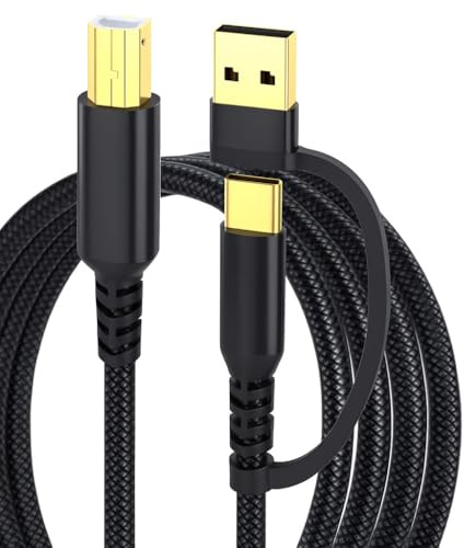 2in1 USB B to USB C Printer Cable 6.6FT Gold Plating Usb B Cable 480Mbps for Scanner, Printer, Electric Keyboard Music Instrument Compatible with MacBook Pro iMac XPS Acer ASUS Midi HP Epson Canon