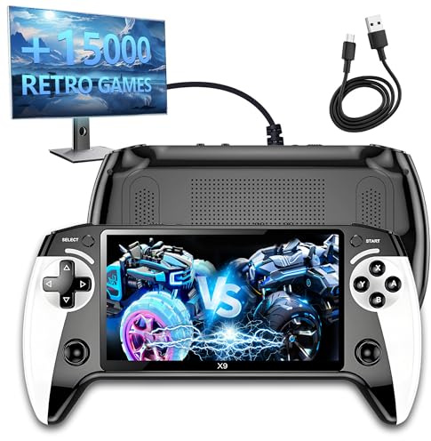 X9 Consola de Juegos portátil Retro con Pantalla IPS HD de 5.5″ con Protección Ocular,15000+ Juegos Consola Retro Portatil con E-Book TXT,Sistema Linux,Salida de TV,Música,Consola Portatil 2000mAh