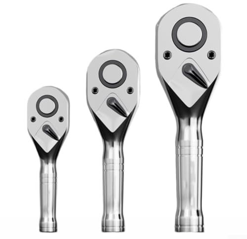 Yuanpgky Juego de 3 llaves de trinquete de 72 dientes de 1/4 3/8 1/2 pulgadas con mecanismo de enchufe rápido para reparación de automóviles y mantenimiento del hogar