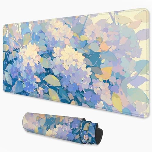 Gaming Mouse Pad Purple Mouse Mat XXL 1000x500 mm, Hydrangea Mousepad with Smooth Surface to Improve Precision and Speed, Non-Slip Rubber Base Desk Mat for Home, Office, Gaming Room 40x20 in 3Y-770