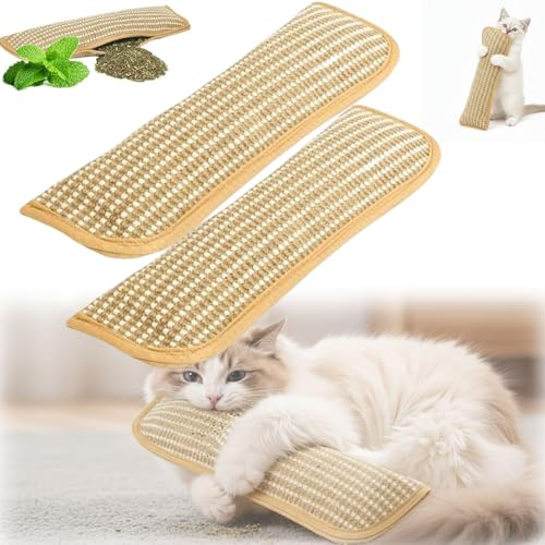 Gugliet Interactive Catnip Chew Toy, Catnip Kicker Pillow for for Indoor Cats, 10/13in Sisal Catnips Pillow Toy, Scratch and Bite Resistant for Cat Teething Play & Stress Relief (2PCS,S:10x2.4x1in)