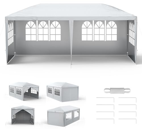 Aufun Carpa para fiestas, 3 x 6 m, resistente al agua, para jardín, exterior, protección UV, con 8 paredes laterales extraíbles y techo, resistente al invierno, color gris