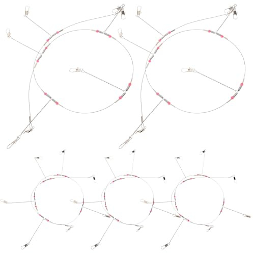 Veemoon Balance String Hooks Fishing Wire Rigs Stainless Steel Wire Leader Rigs with Pins 5 Sets Sea Fishing Tackle for Saltwater Anglers