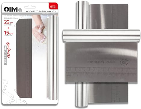 IPEA Tagliapasta In Acciaio Inox con Scala Graduata - [ 2 PEZZI: 22 CM e 15 CM ] - Raschietto per Tagliare Pasta e Impasti - Spatola Lama per Pane, Pizza, Torte e Pasticceria – Tagliaimpasto Da Cucina