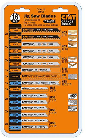 Cmt JT016 Lot de 16 lames de scie T assorties