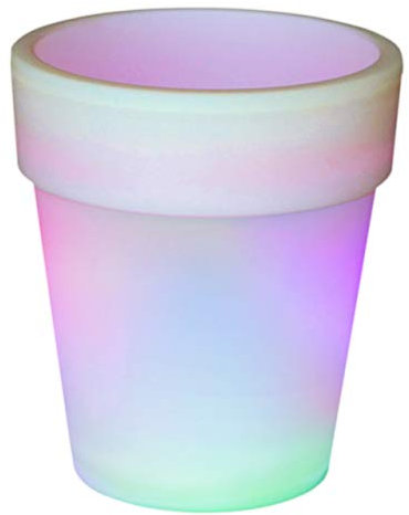 Solar Blumentopf Pflanzkübel mit 3 LED – 19 x 17 cm – Kunststoff weiß – mit Akku Wasserablauf Dämmerungssensor – Farbwechsel bunt