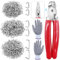 Glarks 362-teiliges Hog-Ringzangen mit Hog-Ring-Set, 360 Stück 1/2 Zoll 3/4 3/8 Stahl Hog-Ringe Hog-Ring-Zangen und Anti-Schneide-Handschuhe für Polster, Zäune, Heimwerkerarbeiten, Möbel mehr