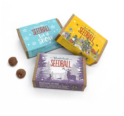 SEEDBALL Wildflower Seeds Christmas and Stocking Filler Gifts (Pack of 3, 6 Balls Per Box) | Eco-Friendly British Wild Flower Seed Bombs for Bees & Garden Wildlife - Cute Santa Gardening Gift