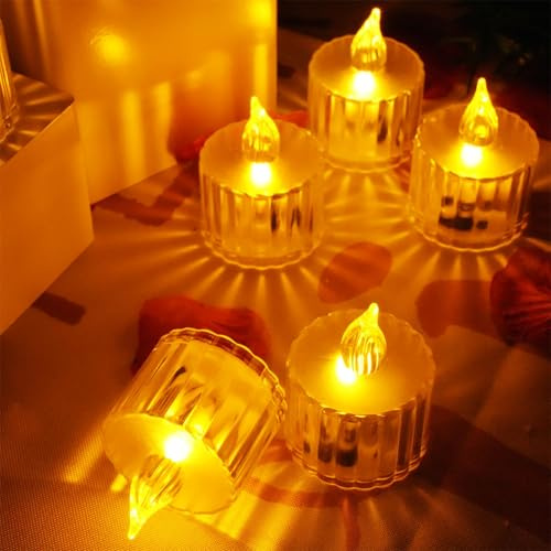 12 Stück Teelichter LED Kerzen mit Batterie, Dose Langlebig Stunden WarmGelb, LED Licht Elektrische Teelichter Kerzen für Outdoof, Hochzeit, Geburtstag, Tisch, zimmer, Halloween Deko, Valentinstag