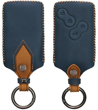 kwmobile Autoschlüssel Kunstleder Hülle kompatibel mit Renault 4-Tasten Autoschlüssel Karte (nur Keyless Go) - Schlüsselhülle in Marineblau Hellbraun