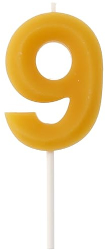Folat 24309 Chiffre 9-Cire dábeille-4,5 cm-Fabrication de Produits naturels, Bougies numérotées d'anniversaire Résistantes aux gouttes, brûlent plus longtemps, parfum de miel, Jaune