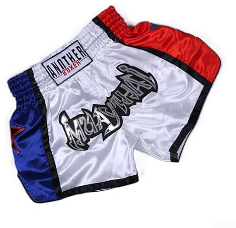 Oniissy Anotherboxer Pantaloncini Fitness, Pantaloncini da Muay-Thai, unisex, traspiranti, MMA, Kickboxing, Arti Marziali, Palestra, Allenamento, Uomini e Donne, bianco, s