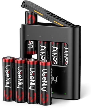 UseNiy Lithium AA Akku 8 stück mit Ladegerät, wiederaufladbare AA Batterien, 3600mWh hohe Kapazität Mignon AA Batterien, 1.5V Lithium AA Batterien und Akku Ladegerät mit Ladung-Aufbewahrung Funktion