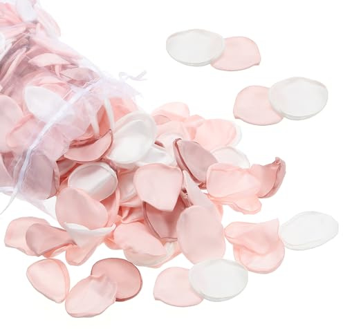 PATIKIL Rosblad i silke, 300-pack konstgjorda blomblad falsk blomkorg kronblad för bröllopsdekoration middagsbord gång spridning, rosa/gräddfärgad/ljusrosa