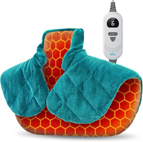 iDOO Tappetino Riscaldante a Infrarossi Lontani Collo Spalle, 6 Livelli di Calore 4 Timer, Coperta Riscaldante Grafene Ponderata la Schiena, Flanella Lavabile, Regalo Per Donne e Uomini