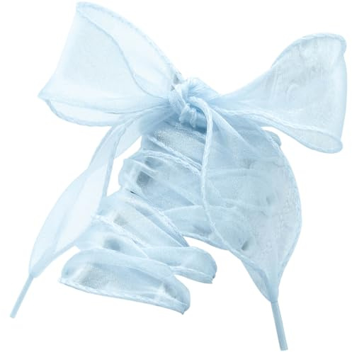 WEGOODZF Lacci piatti in organza a nastro: lacci trasparenti in filo di neve da 4 cm di larghezza per scarpe da ginnastica, 2 paia, 05 celeste, 120CM (47)