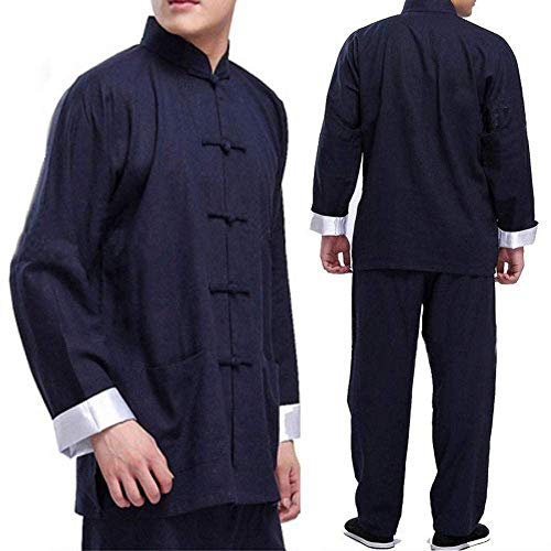 SUNMME Tai Chi Kleidung Damen Herren Vintage Uniform Baumwolle Seide Kampfsportanzüge Traditionell für Ihr Training/zwart/*l (Blauw L)